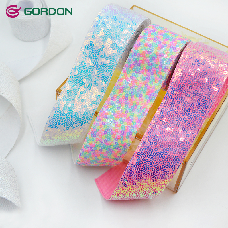 Gordon Ribbons 3 inches 75mm Shinny Ribbon Glitter Sequin Ribbon For Girls Hair Dress Headband Decorative Ceremony Accessories