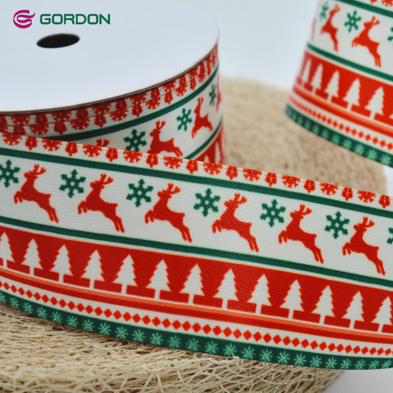 Gordon Ribbons Heat Transfer Printing Satin Ribbon For Decoration Christmas Gift Packing Ribbon