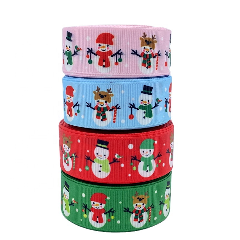 Gordon Ribbon Christmas Ribbon Roll 38 mm Grosgrain Tape With Heat Transfer Snowman Print Logo Christmas Holiday Gift Ribbon
