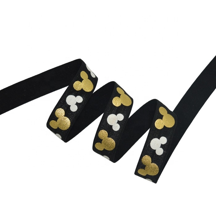 Gordon Ribbons Custom Black Stretch Ribbon With Gold Foil Print Elastic Ruban Tape For Gift Wrapping Decoration
